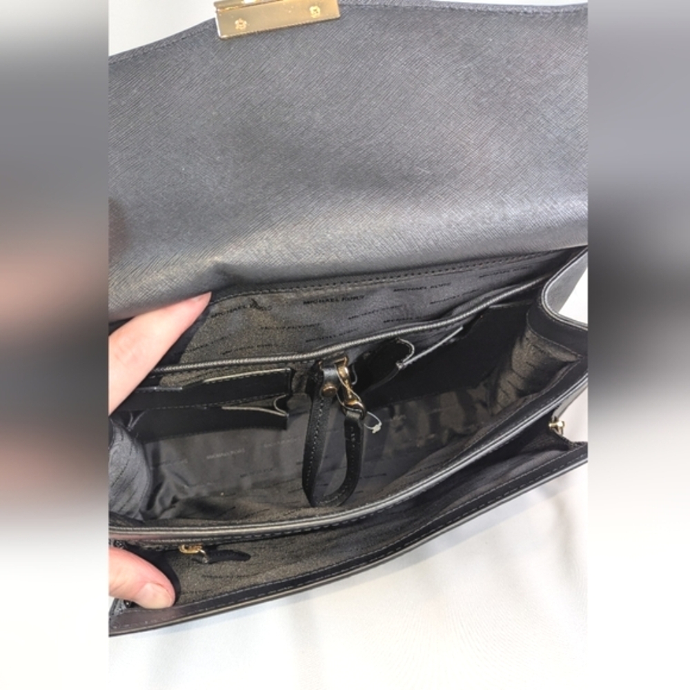 Michael Kors Essex Satchel Black Saffiano Leather Laptop Bag Briefcase Crossbody - Picture 15 of 16
